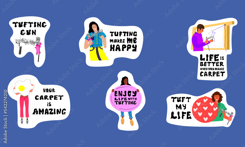 Vecteur Stock Collection of hand drawn lettering about tufting.Unique