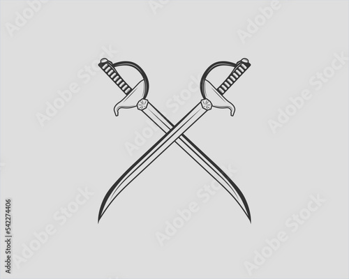 Cold weapons of pirates. Pirate saber, sword. beautiful swords, sweatshirt, tattoo, sticker, patch on t-shirt or clothes