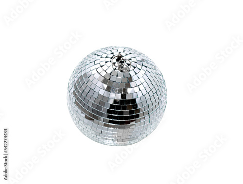 mirror disco ball of silver color isolated on white