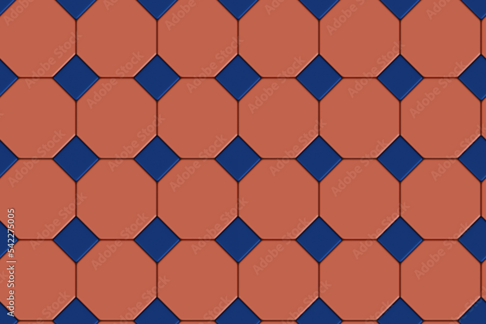 Fototapeta premium Mosaic red and blue seamless pattern. 3d illustration.