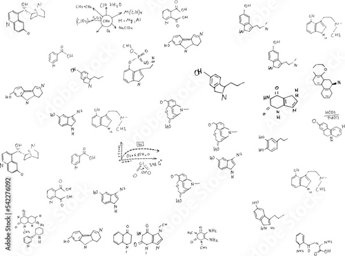 chemical formulas and elements.scientific background on white. hand-drawn.