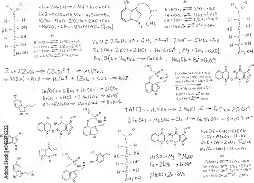 chemical formulas and elements.scientific background on white. hand-drawn.