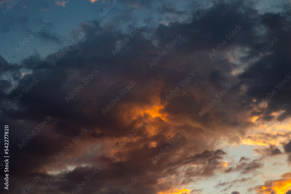 Dramatic cloudscape at sunrise. Cinematic clouds in the morning