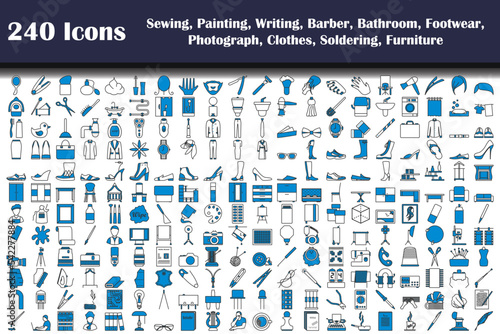 240 Icons Of Sewing, Painting, Writing, Barber, Bathroom, Footwear, Photograph, Clothes, Soldering, Furniture