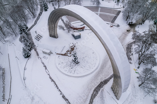 View of Kiev, Ukraine in winter. Khreshchatyi park and the Arch of Friendship of Peoples photo