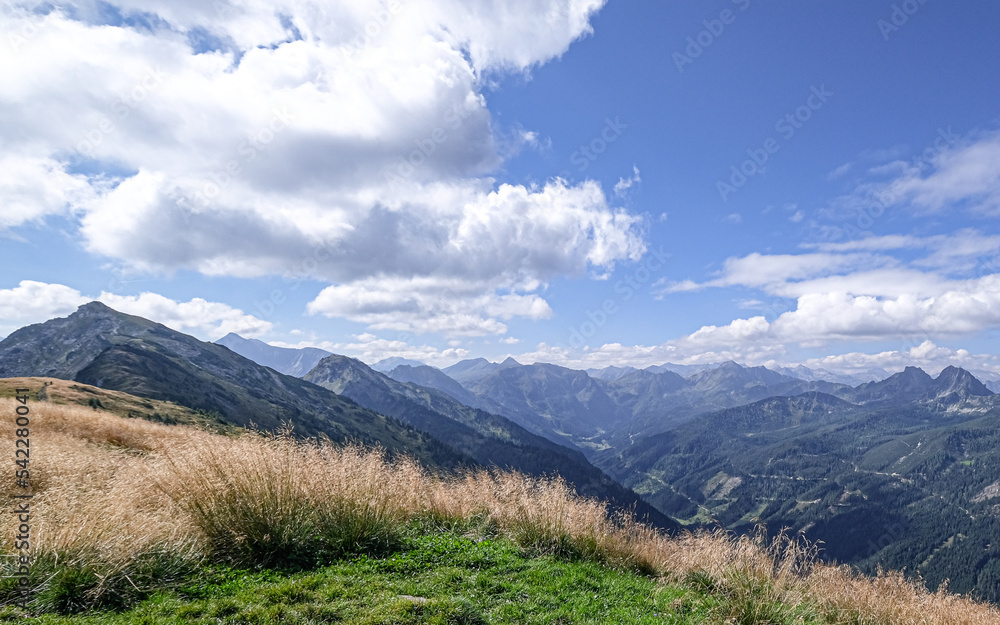 View towards North-West into Salzburg region, as seen from Gasselhohe summit (2001 m), located near Shladming, Schaladming-Dachstein, Styria, Austria