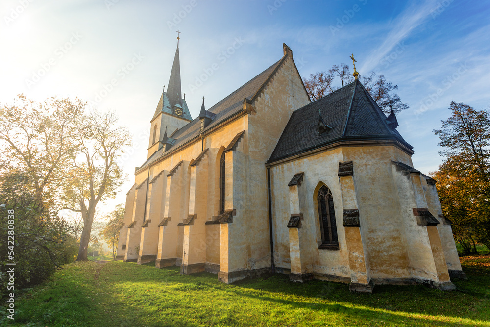 Gothic church in the town of Krivoklat. Czechia