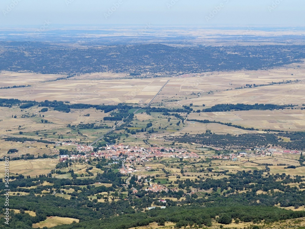 Aerial shot of Pena Negra town in Piedrahita, Spain