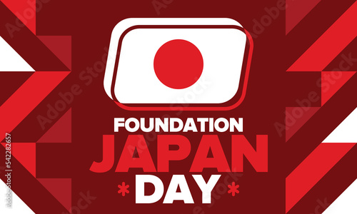 Japan Foundation Day. Japanese national happy holiday  celebrated annual in February 11. Japanese flag. Patriotic elements. Poster  card  banner and background. Vector illustration