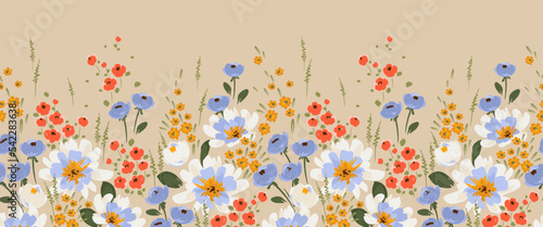 Floral seamless border. Vector design for paper, cover, fabric, interior decor and other