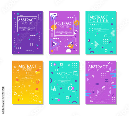 Abstract Poster Design with Geometric Memphis Style Figure Vector Set