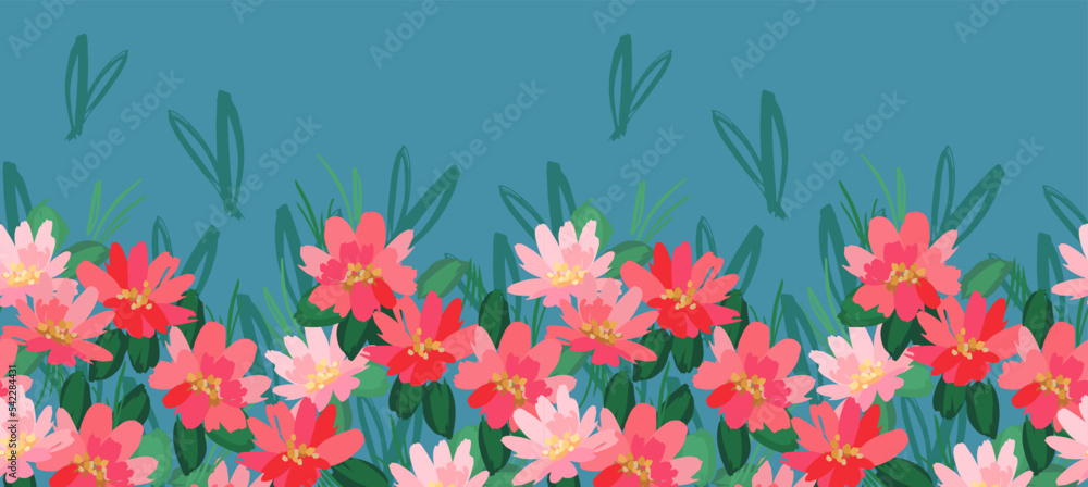 Fototapeta premium Floral seamless border. Vector design for paper, cover, fabric, interior decor and other