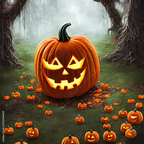 Wallpaper Mural An Illustration of a pumpkin jack-o'-lantern in a dark forest Torontodigital.ca