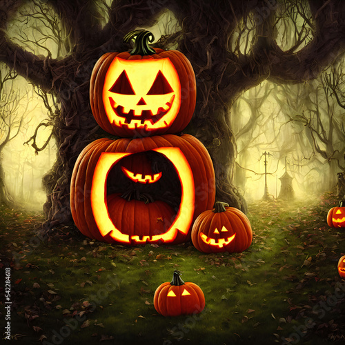 Wallpaper Mural An Illustration of a pumpkin jack-o'-lantern in a dark forest Torontodigital.ca