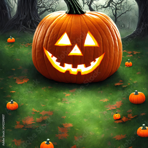 Wallpaper Mural An Illustration of a pumpkin jack-o'-lantern in a dark forest Torontodigital.ca