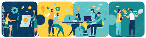 jigsaw puzzles are great element of team work and search for ideas. business teamwork together people connect puzzle elements. vector illustration in flat style