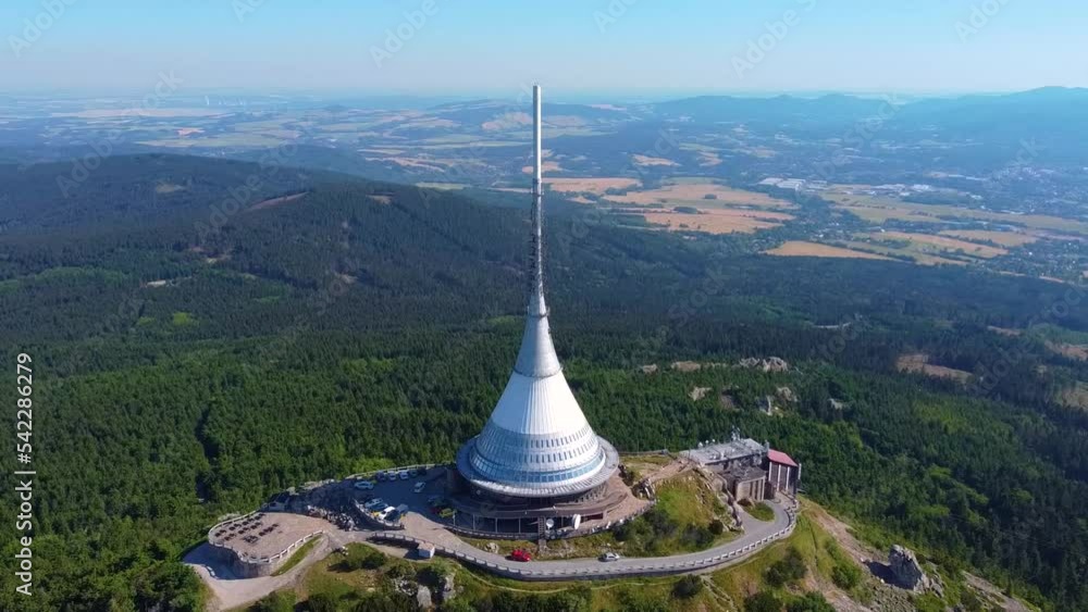 Jested mountain hotel and TV transmitter from above Jested mountain hotel and TV transmitter from above