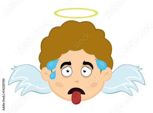 vector illustration of the face of a child Angel cartoon exhasuto, with tongue out and beads of sweat outside