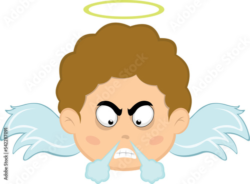 vector illustration of a child angel cartoon with an angry expression and fuming