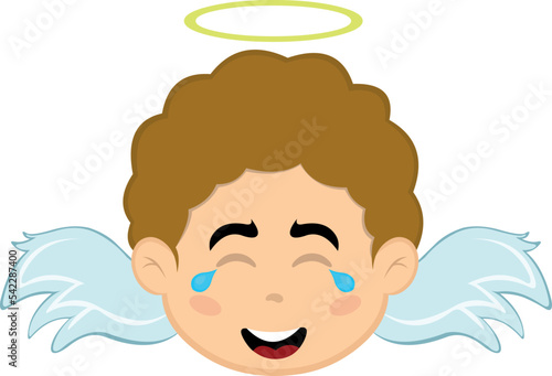 Vector illustration of the face of an angel child cartoon with tears of joy and laughter