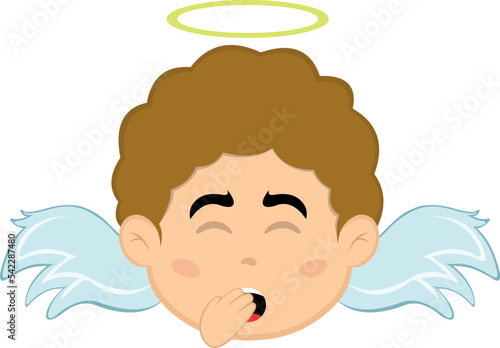 Vector illustration of the face of an angel boy yawning with his hand on his mouth