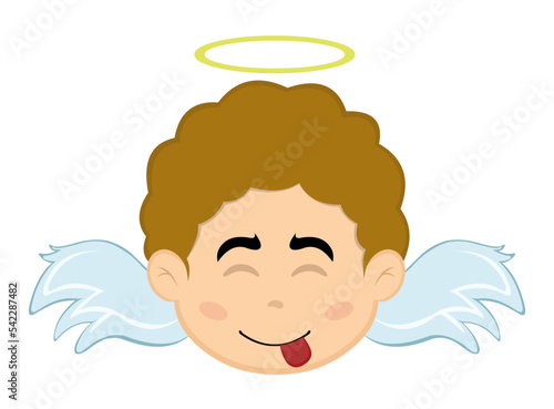 Vector illustration of the face of a child angel cartoon with an expression of yummy that delicious photo