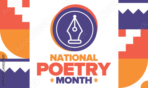 National Poetry Month in April. Poster with handwritten lettering. Poetry Festival in the United States and Canada. Literary events and celebration. Greeting card, invitation, banner or background