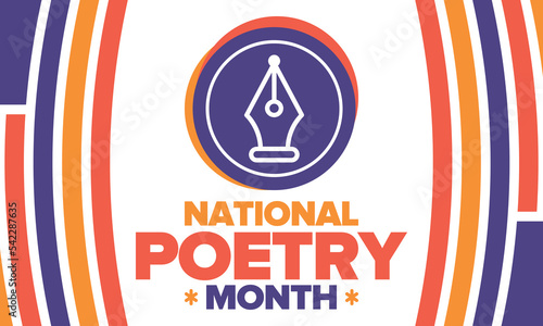 National Poetry Month in April. Poster with handwritten lettering. Poetry Festival in the United States and Canada. Literary events and celebration. Greeting card, invitation, banner or background