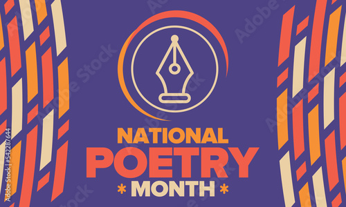 National Poetry Month in April. Poster with handwritten lettering. Poetry Festival in the United States and Canada. Literary events and celebration. Greeting card, invitation, banner or background