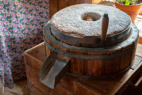 Old Millstones for the mill, close-up photo.