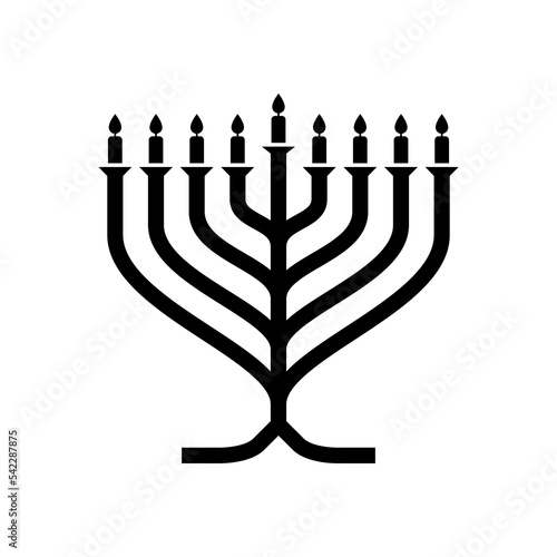 Jewish holiday symbol Hanukkah menorah with nine candles icon silhouette style vector illustration