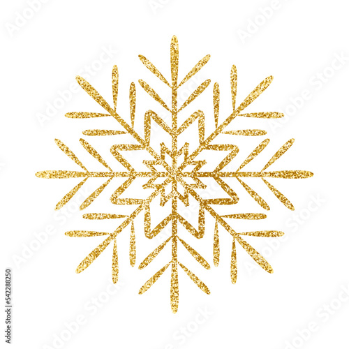 Gold glitter texture snowflake isolated on white background. Vector illustration.