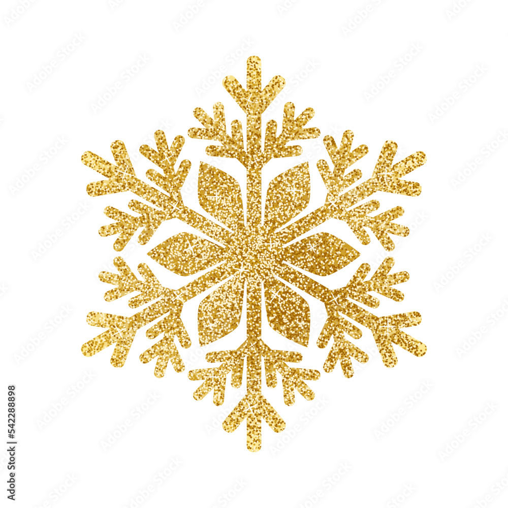 Gold glitter texture snowflake isolated on white background. Vector ...