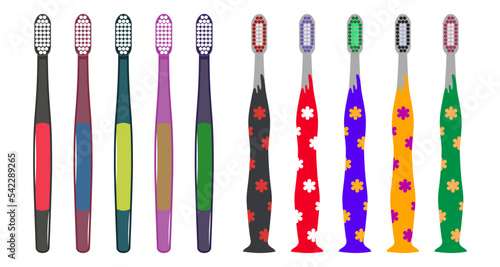 Collection of colorful toothbrush in flat style on white background.Set of colorful toothbrush