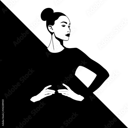 Black and white silhouette of a woman. Beauty modern illustration.