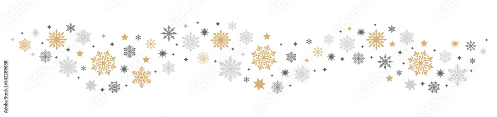 Christmas wave with different snowflakes on white background. Snow decor. Vector illustration. Christmas wave with different snowflakes on white background. Snow decor. Vector illustration.