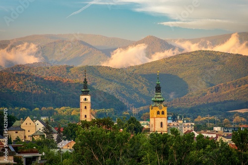 Town of Banska Bystrica surrounded by mountains in central Slovakia photo