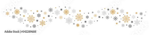 Christmas wave with different snowflakes on white background. Snow decor. Vector illustration.