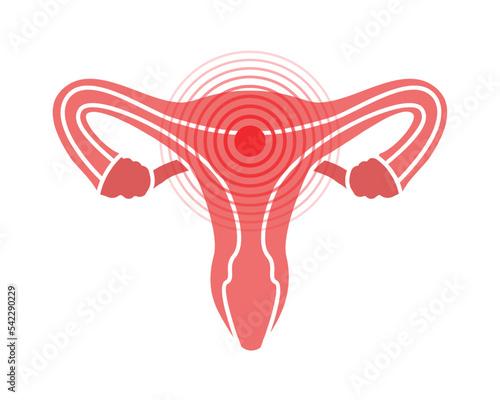 Woman reproductive system pain symbol. Reproductive system ache icon. Vector illustration. Human body ache pain dot