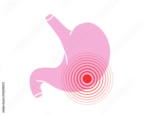 Human stomach pain symbol. Stomach ache icon. Vector illustration. Human body ache pain dot