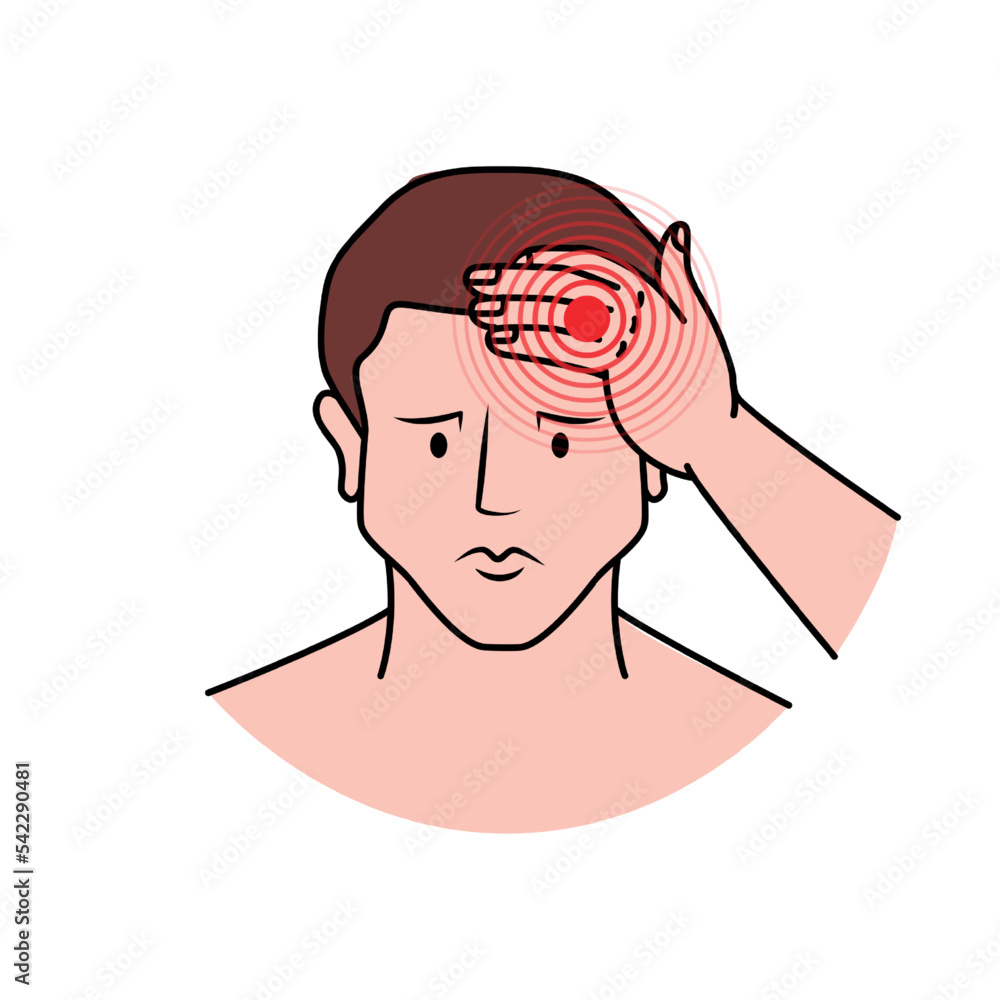 Pain and injury in the human head. Pain in human body. Human headache