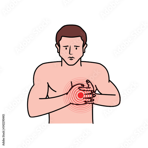 Ache in heart and chest. Pain in the human heart. Pain in different part of human body set. Vector illustration