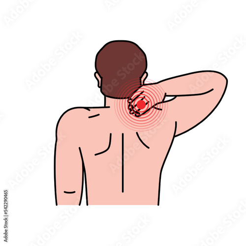 Pain in the human back neck. Ache in head, neck and back. Pain in different part of man body. Health problem of muscle pain and spinal issues.