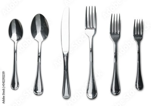 Cutlery set with Forks  knife and Spoon isolated on white background