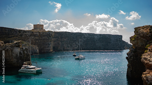 landscape view from the cliff of Santa Marija Tower, Comino island, malta