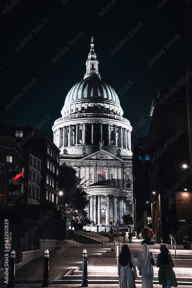 Illuminated St. Pauls Cathedral in London