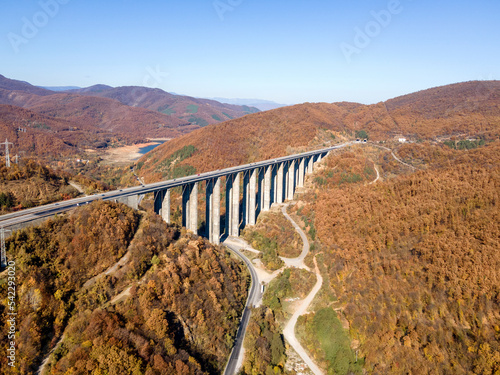 Aerial view of Bebresh Viaduct at Hemus motorway, Bulgaria photo