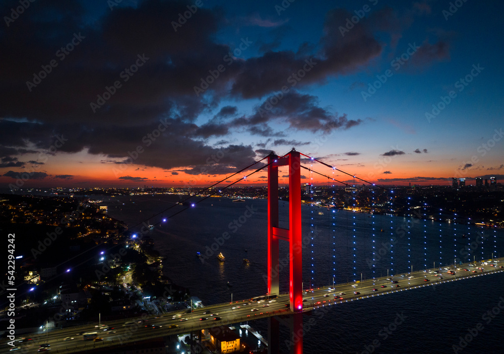 Φωτογραφία 15 July Martyrs Bridge Night Drone Photo, Beylerbeyi Uskudar, Istanbul Turkey