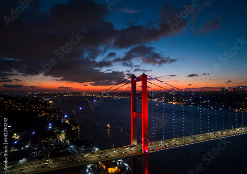 15 July Martyrs Bridge Night Drone Photo, Beylerbeyi Uskudar, Istanbul Turkey photo