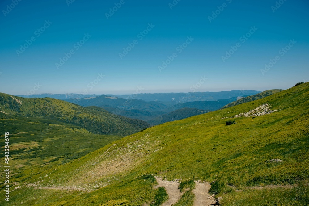 Landscape view of the Carpathian Mountains in the Ivano-Frankivsk region, Ukraine